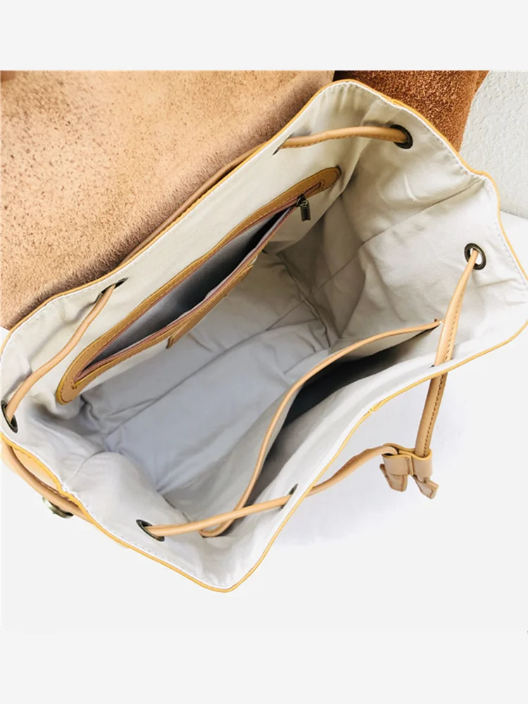 Zaino da donna in vera pelle di vacchetta per ragazze adolescenti zaino Vintage stile Preppy borsa da viaggio Casual con doppie cinghie di grande