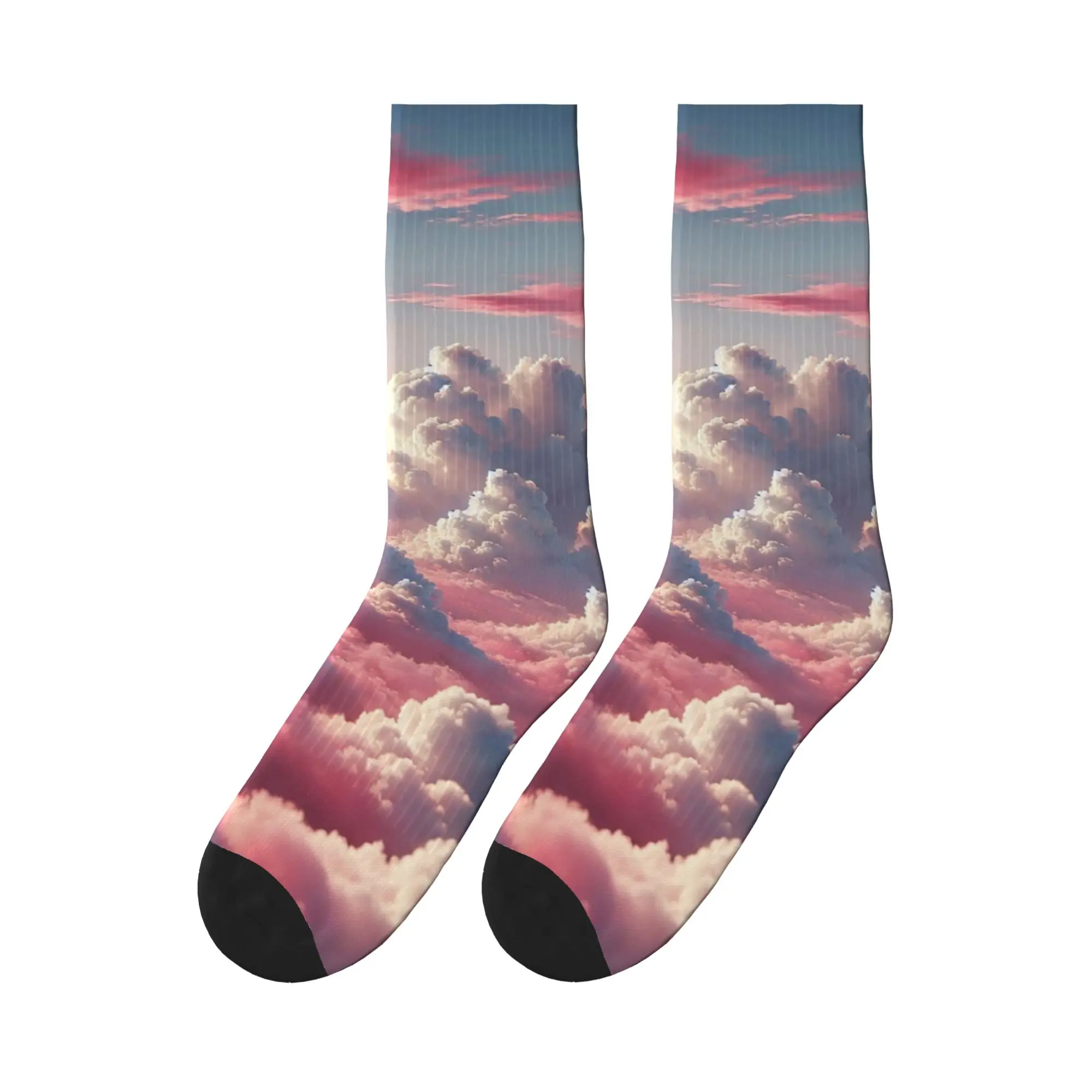 

Pink Clouds Sky Large Sunset Glow Sports Socks Sweat Absorbing Stockings All Season Long Socks for Unisex Christmas Gifts