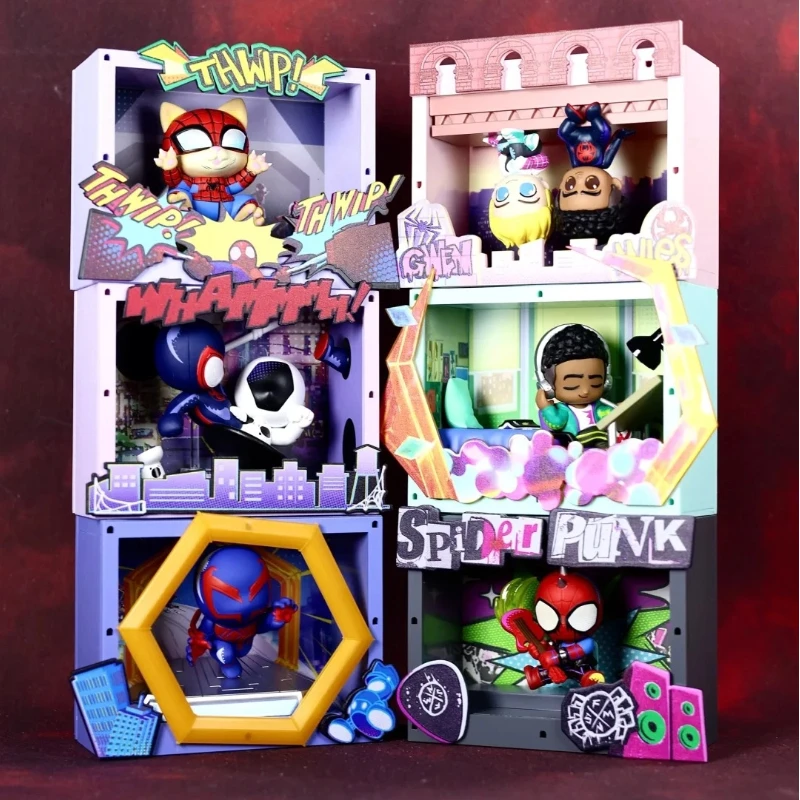

Marvel Spider-Man Across The Spider-Verse Scene Blind Box Q Version Desktop Ornament Anime Character Model Toy Boy Surprise Gift
