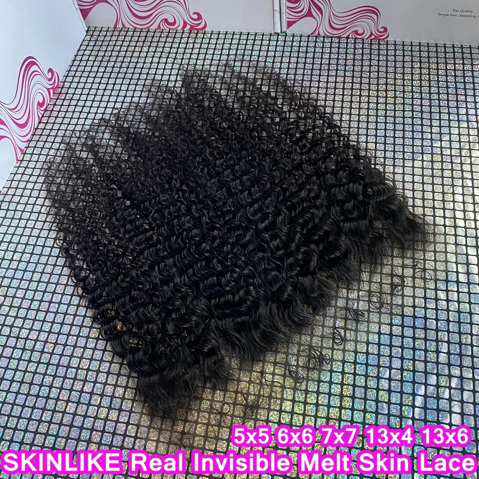 

7x7 Deep Curly Invisible 13x6 HD Lace Frontal Only Melt Skins Curly Edges Baby Hair Pre plucked 6x6 HD Lace Closure Human Hair