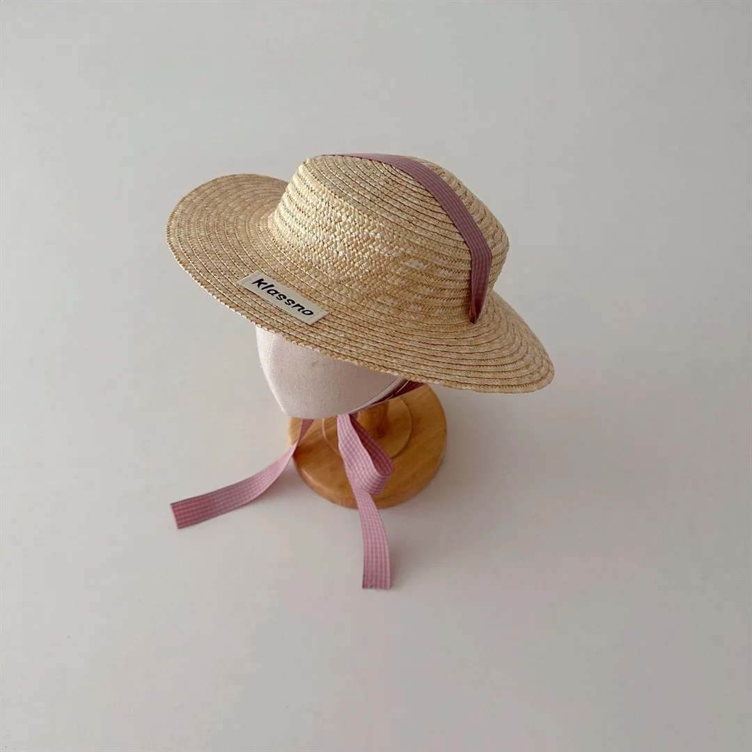 Cappello di paglia per bambini coreani estate bambini Panama Caps cappellini da spiaggia cappello da sole per bambini con paglia di grano a tesa