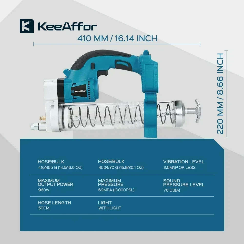 KEEAFFOR 10000PSL 960W Cordless Brushless Electric Grease Gun High Pressure Car Lubricant Oil Power Tool For Makita 18v Battery