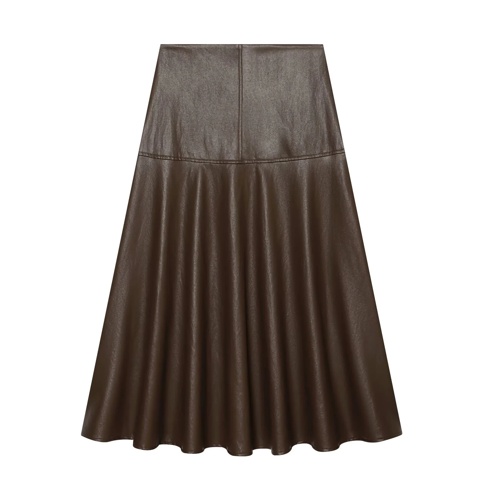 2026 Herbst Neuheit Vielseitiger Lässiger Damen-Midi-Rock mit Leder-Effekt und A-Linien-Schnitt – Detail 6
