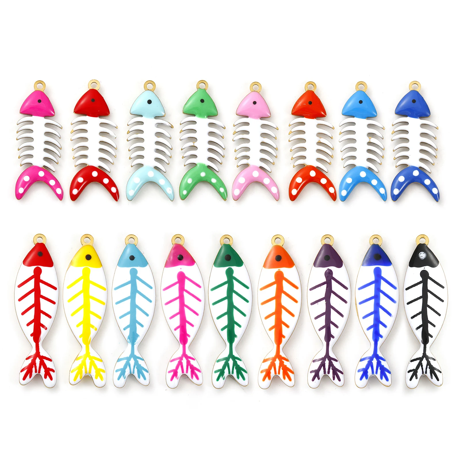 2 Pcs 304 Stainless Steel Ocean Jewelry Pendants Fish Bone 18K Gold Plated Double-sided Enamel Charms For DIY Necklace Making