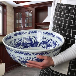 Blue and White Porcelain Ceramic Noodle Bowl Soup Bowl Large Bowl Super Large Pickled Cabbage Fish Large Bowl Bowl and Noodles