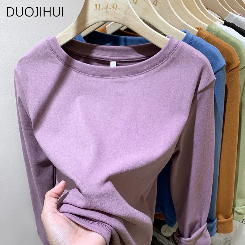 DUOJIHUI viola classico o-collo Chicly morbido pullover donna inverno Basic semplice Casual tinta unita moda S-2XL pullover femminili