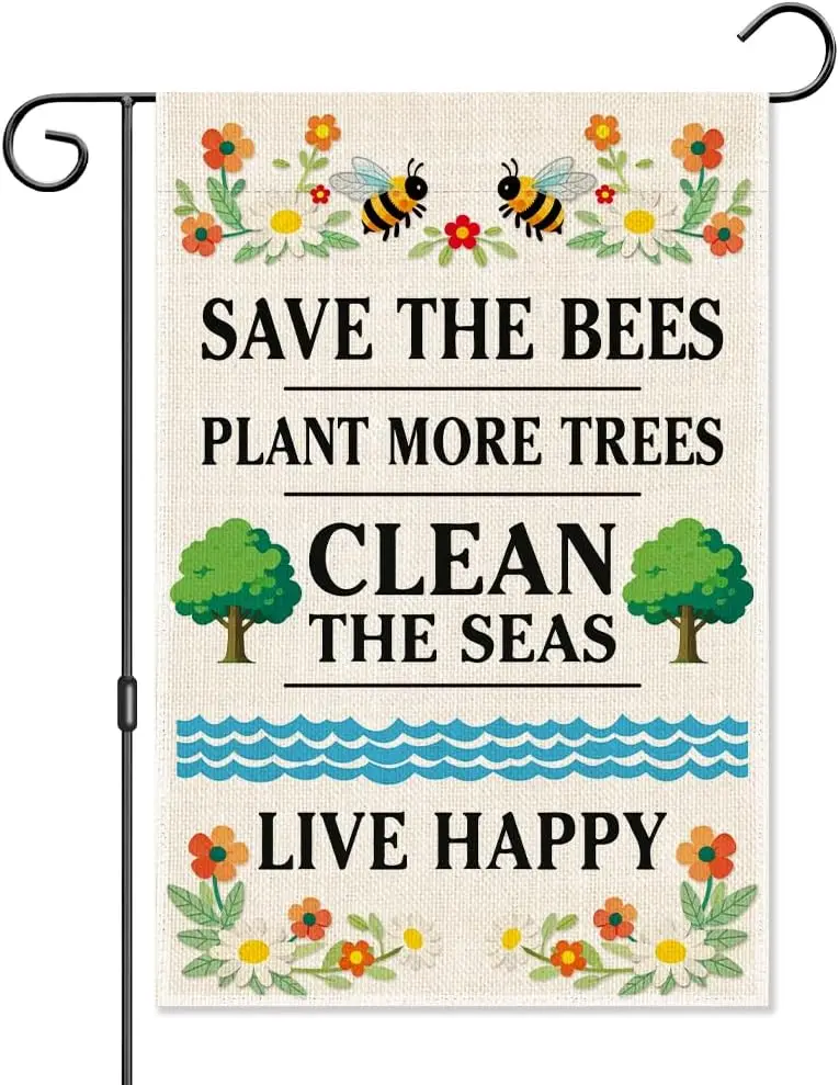 Save The Bees Plant More Trees Garden Flag, Double-Sided Native Plants Bee Garden Flag for Outdoor, Eco Friendly Protect Nat MMZ