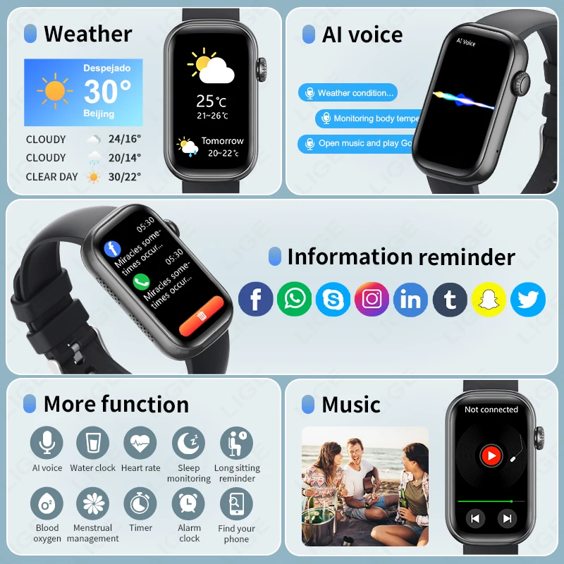 Lige 2025 novo fitness smartwatch masculino 100 + modo esportivo 1.47 "hd fazer resposta chamada relógio inteligente feminino monitoramento de freqüência cardíaca sono