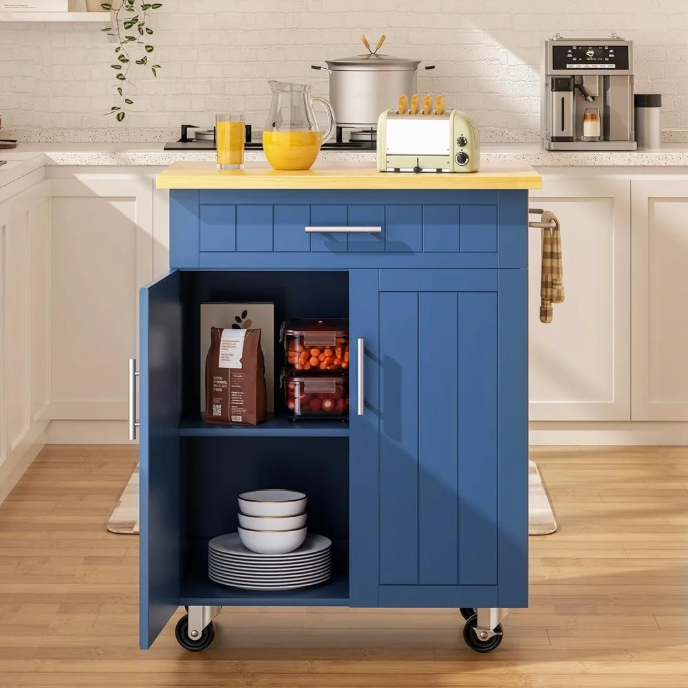 Kitchen Island on Wheels with Storage Cabinet & Drawer, 26