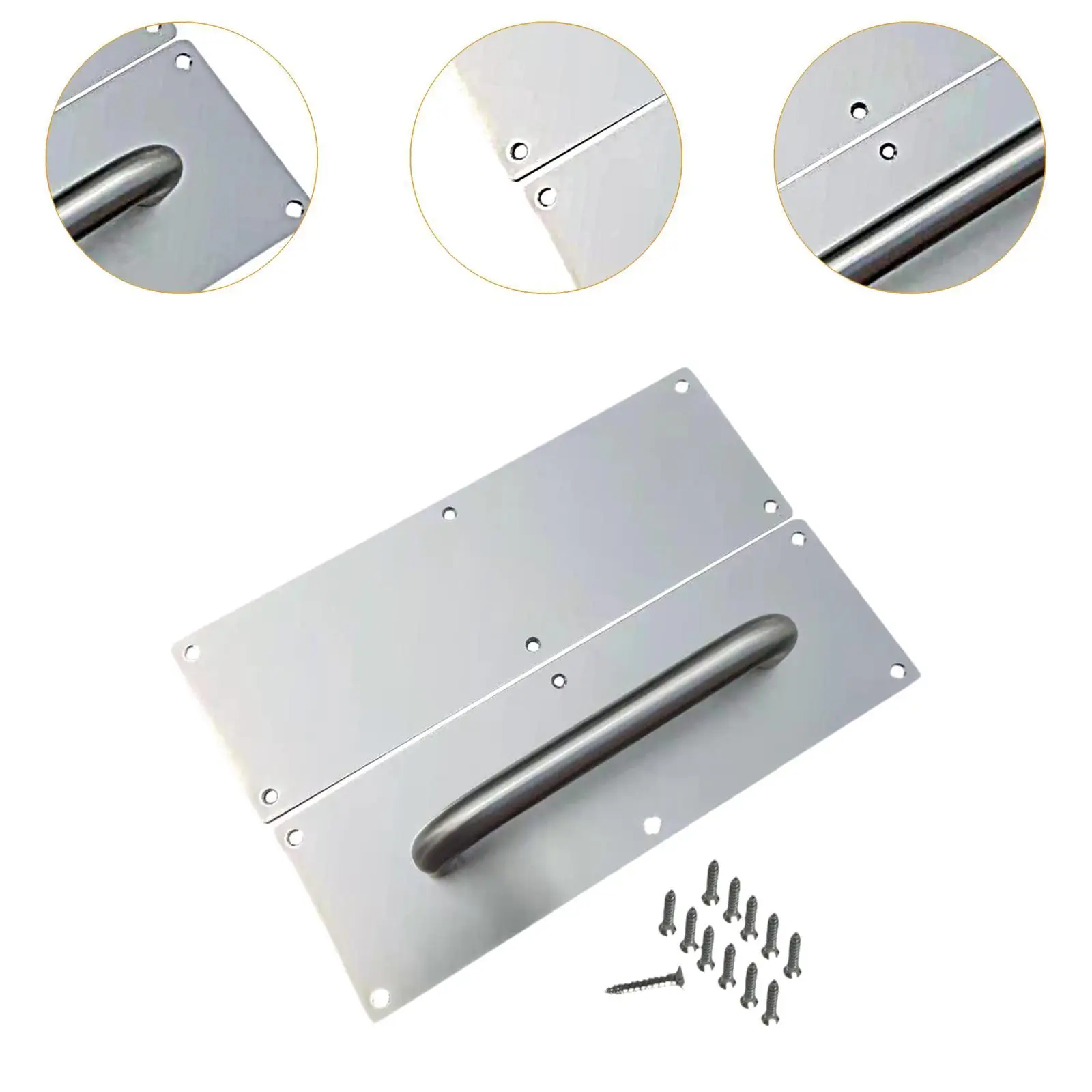 Satin Finish Commercial Door Handle Heavy Duty Pull Push Plates with Mounting Kit for Public Hotel Office Doors