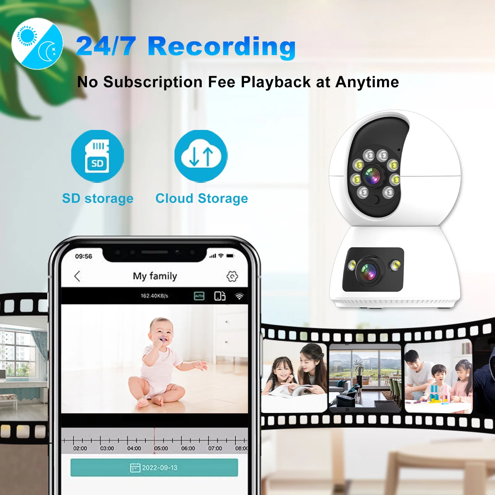 4MP Tuya/Eseecloud APP Dual Lens Full Color Wireless PTZ IP Dome Camera AI Humanoid Detection Home Security CCTV Baby Monitor