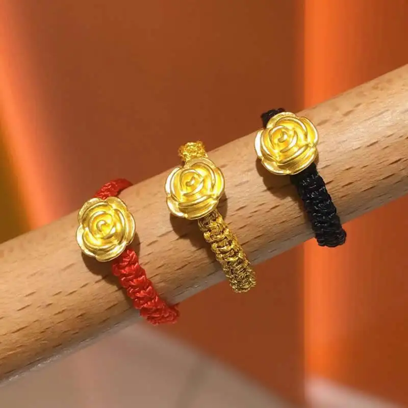

Handmade String Ring 24K Yellow Gold Rose Flower Ring 1pcs