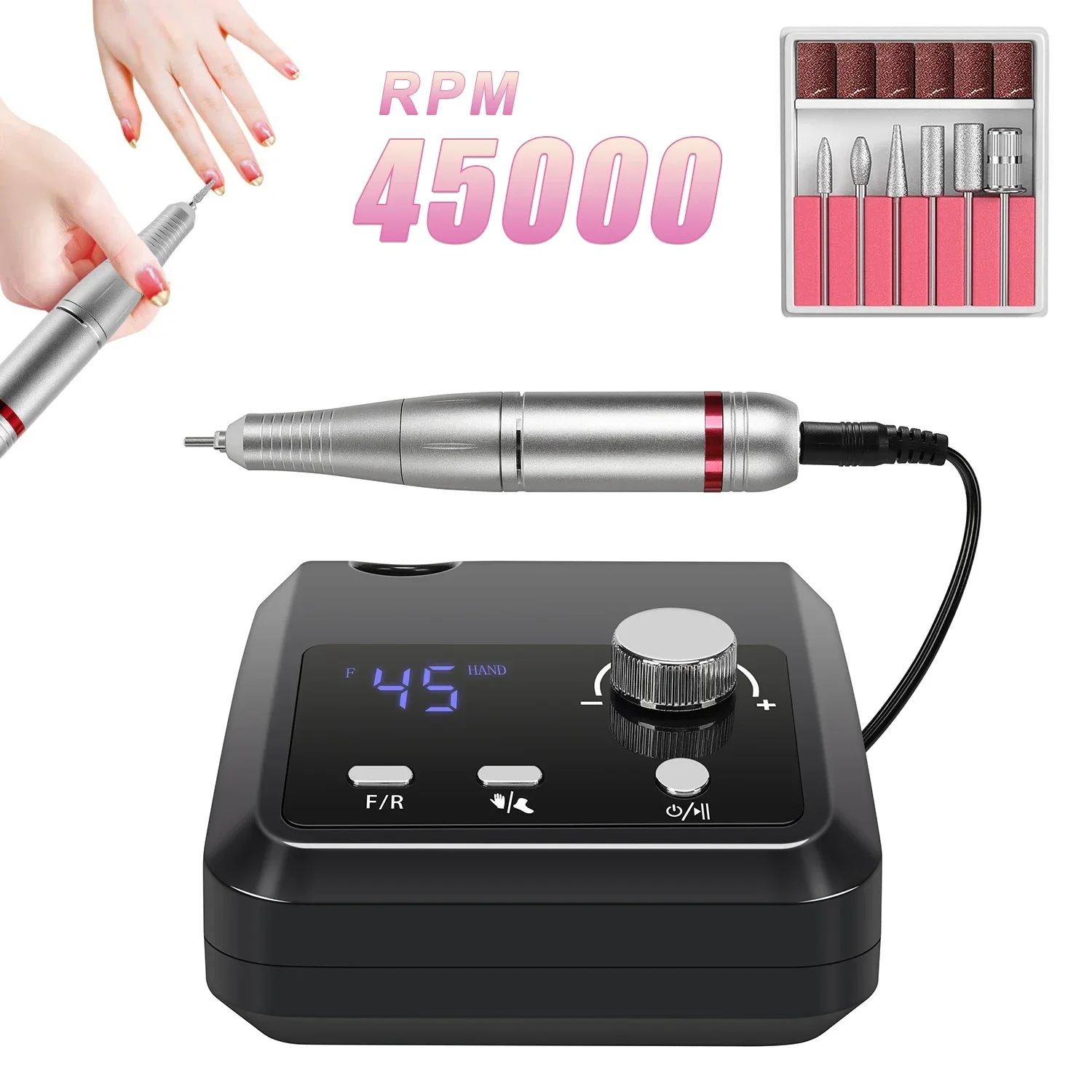45000 RPM Nagelboormachine Professionele Nageldraaibank Met Basis Groot LCD-scherm Elektrische Manicure Polijstmachine Nagelschuurmachine Salon Tool