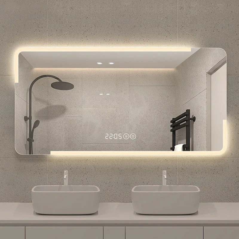 Squares Tempered Glass Mirror Dress Women Hanging Rectangle Touch Switch Mirror Bathroom Makeup Espelho Com Led Bathroom Decor