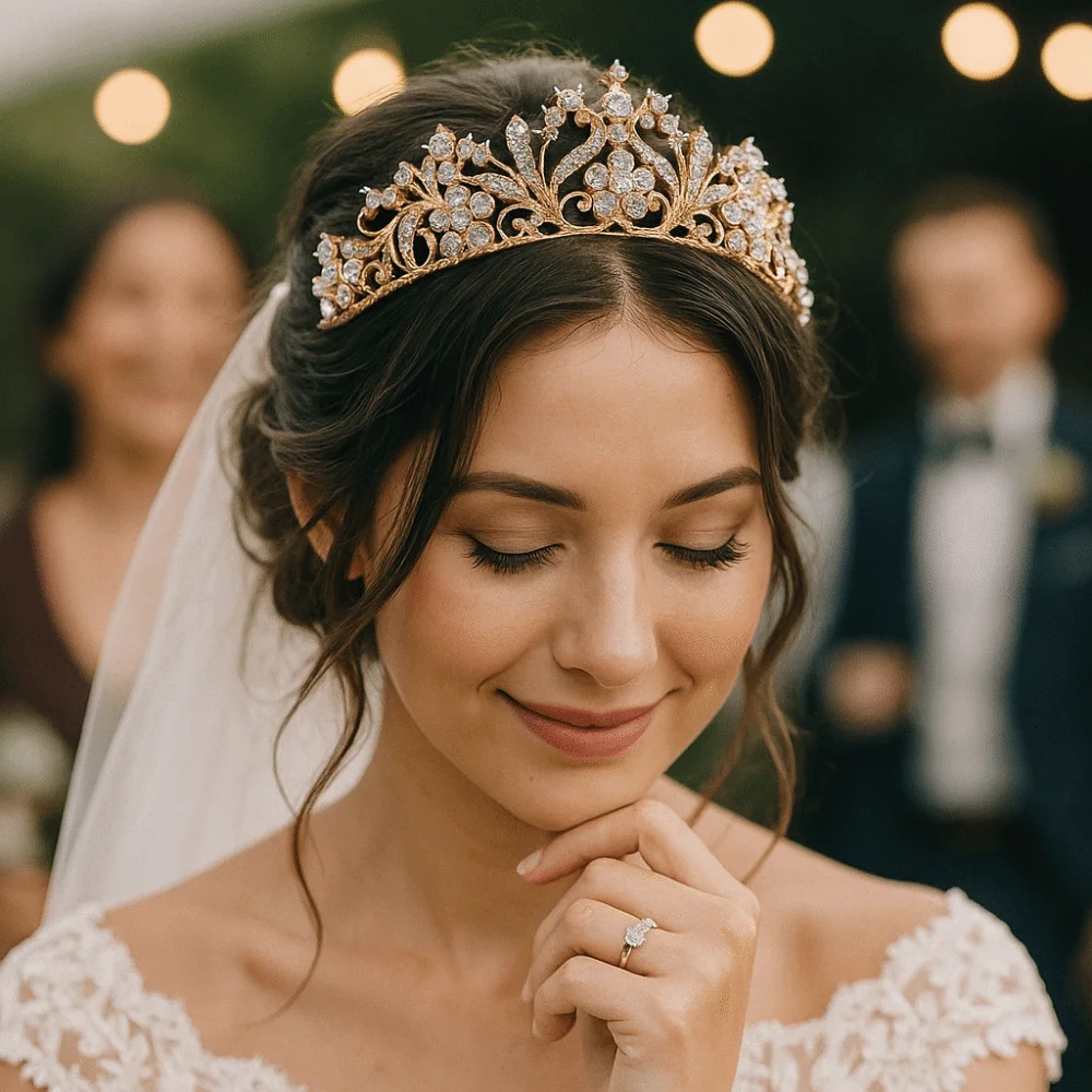 مجوهرات الزفاف تألق حجر الراين الإكليل رائعة أنيقة الزفاف إكسسوارات الشعر سبيكة معدنية فاخرة الأميرة التيجان هدية #2