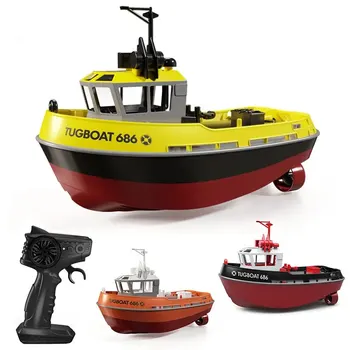 JIKEFUN 686 RC Boat 2.4G 1/72 Powerful Dual Motor Long Range Wireless Electric Remote Control Tug Boat Model Toys for Boys Gift