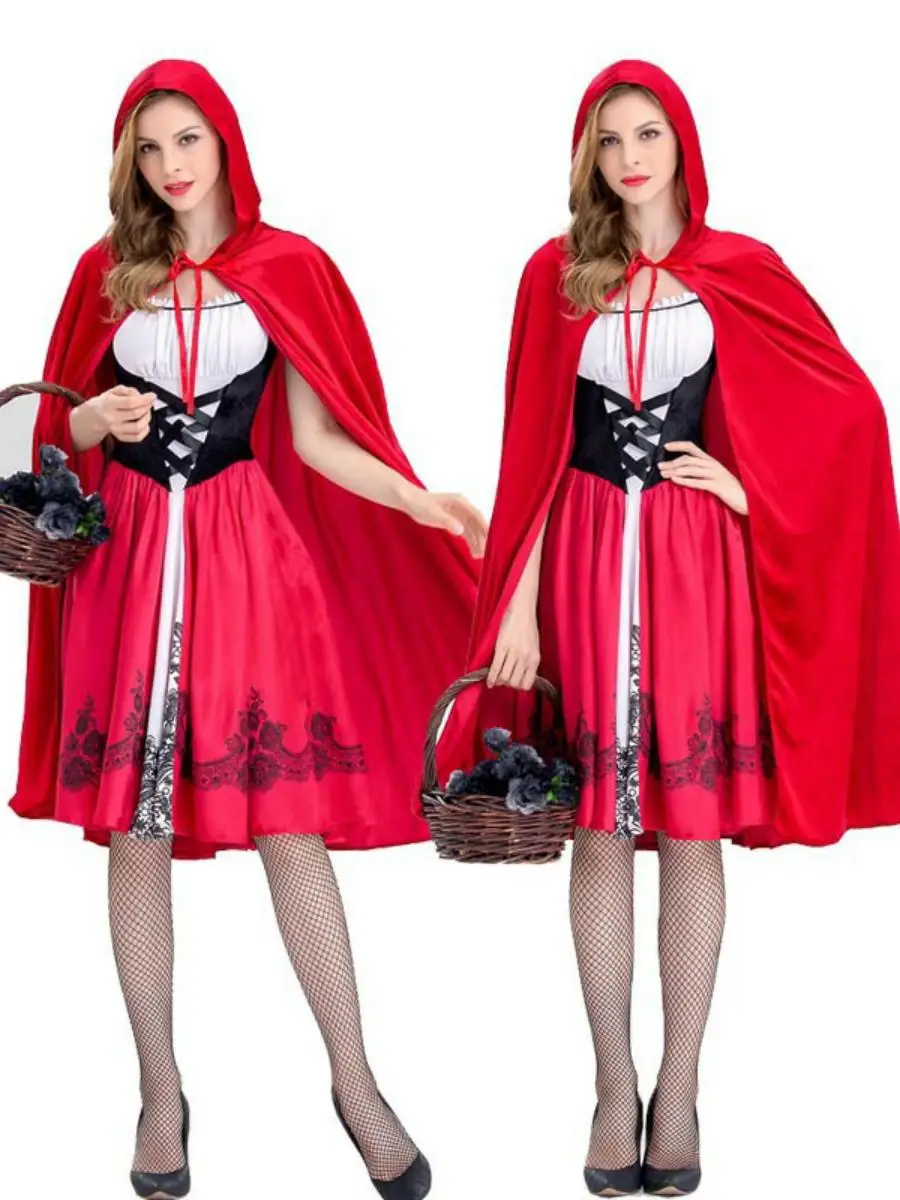 Adult loween Red Hooded Dr Cosplay Costume Red Cloak Masquerade Ball Performance Clothing Polyester Material