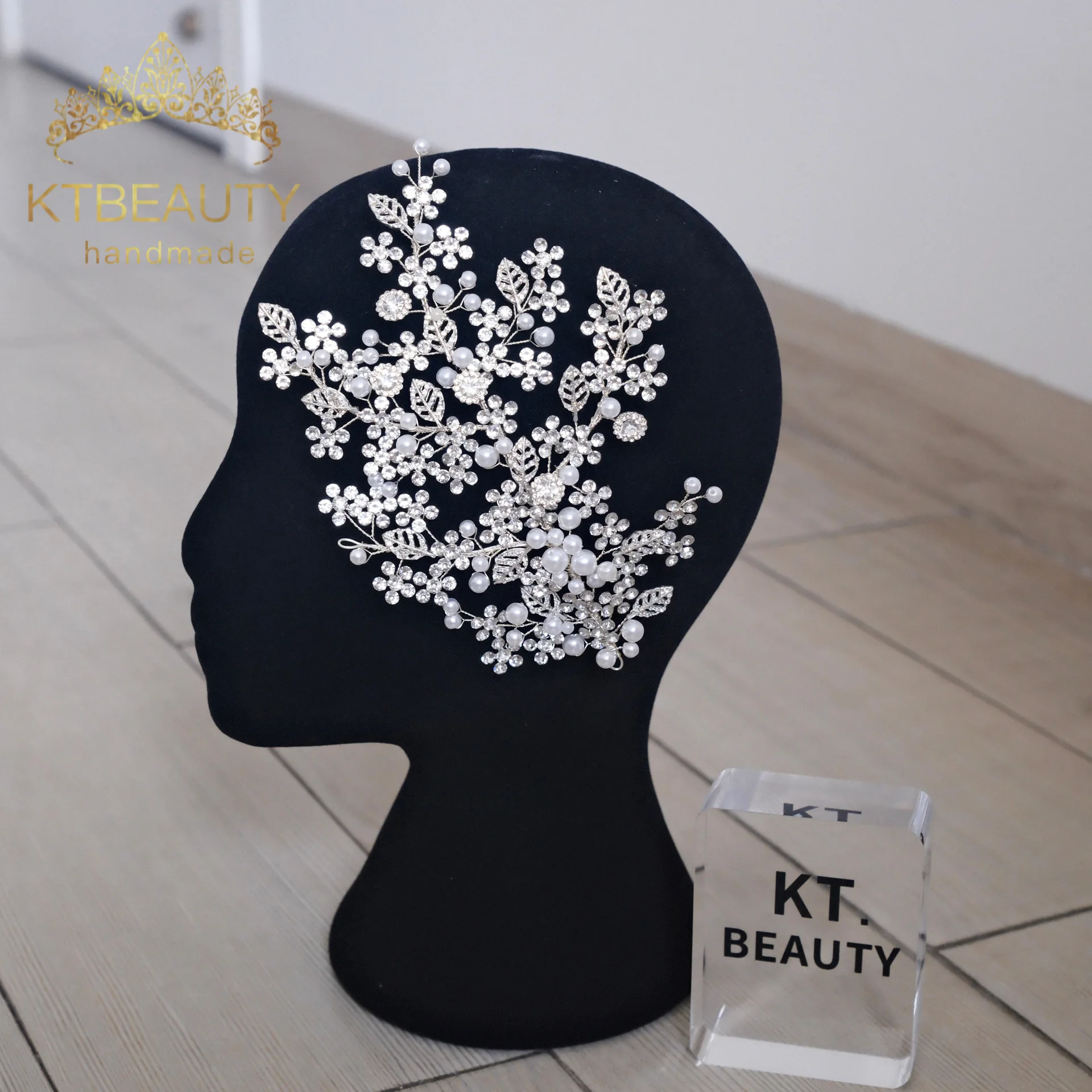 KTBEAUTY News 2025 bridal style Headpiece Silver color Crystal Big Size Flowers white Stones Beauty Hair band Women Accessories