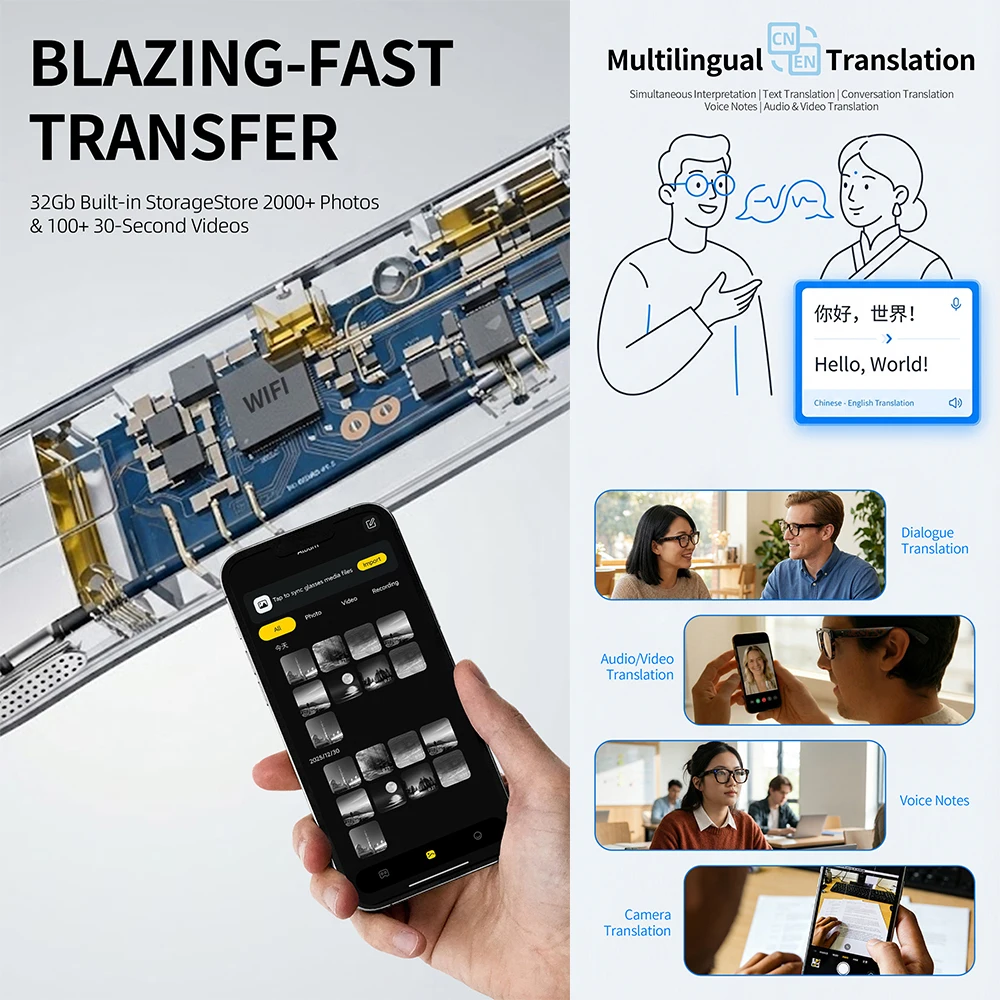 G600 Pro AI Smart Glasses 13MP Camera Capture 1080p HD Video Recording TR90 AI Translation Bluetooth Call Music Audio Eyeglasses view 5