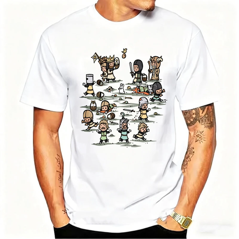 Monty Python Rabbit Easter T-Shirt Cartoon Knights & Easter Eggs Graphic Tee Funny British Comedy Top for Monty Python Fans view 2