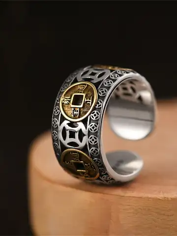 Chinese Style Vintage Copper Coin Opening Ring For Men Women Unisex Feng Shui Pixiu Rings Amulet Wealth Lucky Jewelry Best Gift
