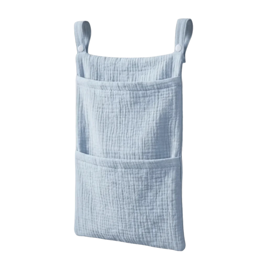 Pure Cotton Baby Crib Hanging Bag Multifunctional Large Capacity Stroller Storage Bag 2 Pockets Solid Color Diapers Organizer