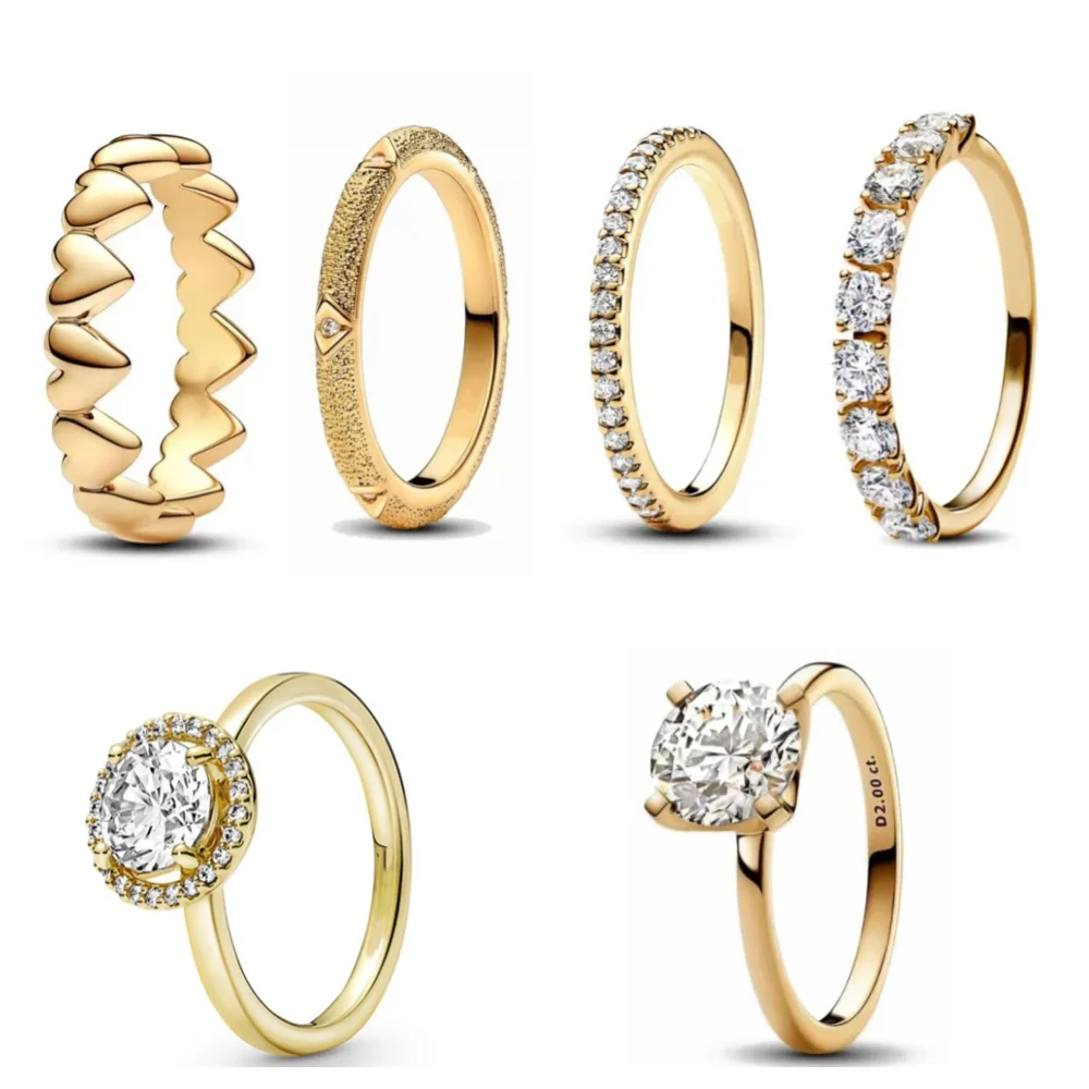 

New Gold Color Rings White Pink Stone Bow Ring For Women Original Wedding Luxury Jewelry 925 Sterling Silver