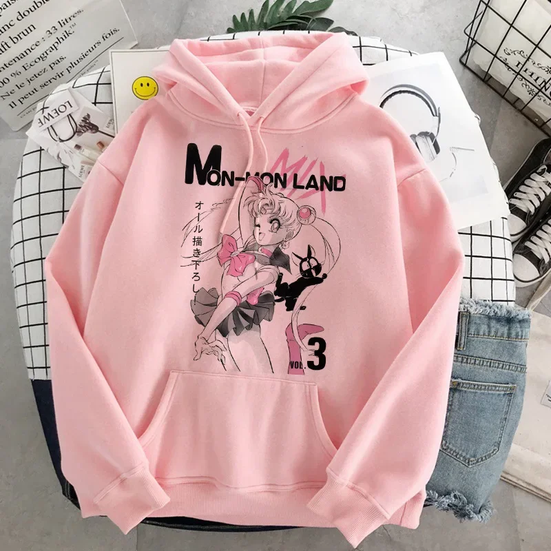 Japanese Popular Anime Pretty Soldier Sailor Moon Tsukino Usagi Print Surrounding Trend Sweater Pure Cotton Fleece Girl Pullover