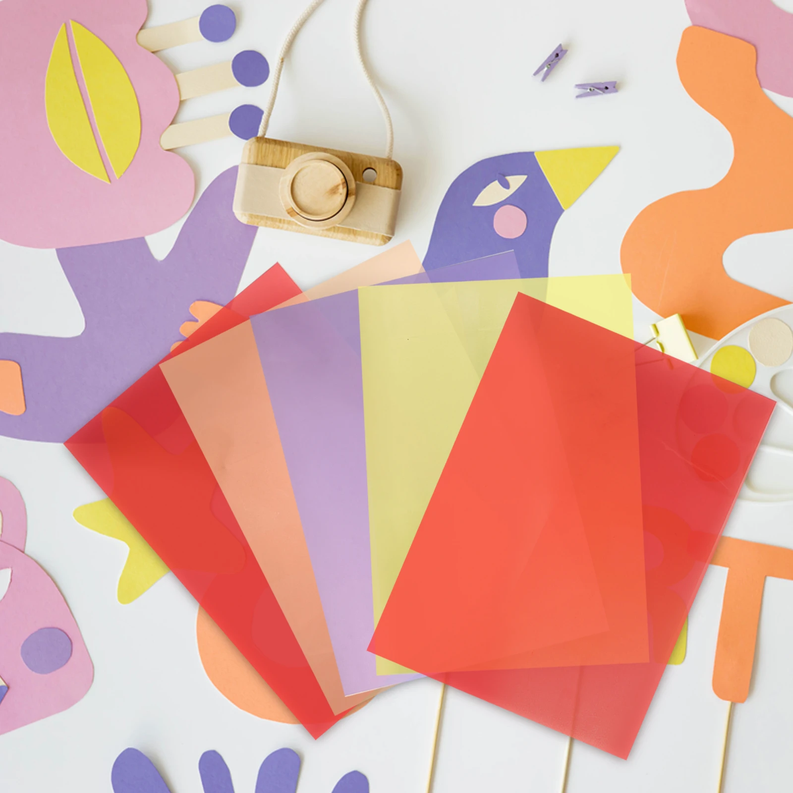 

14 Sheets Colored Glass Paper Cellophane Sheets PVC Material DIY Crafts A4 Size Red ange Yellow Green