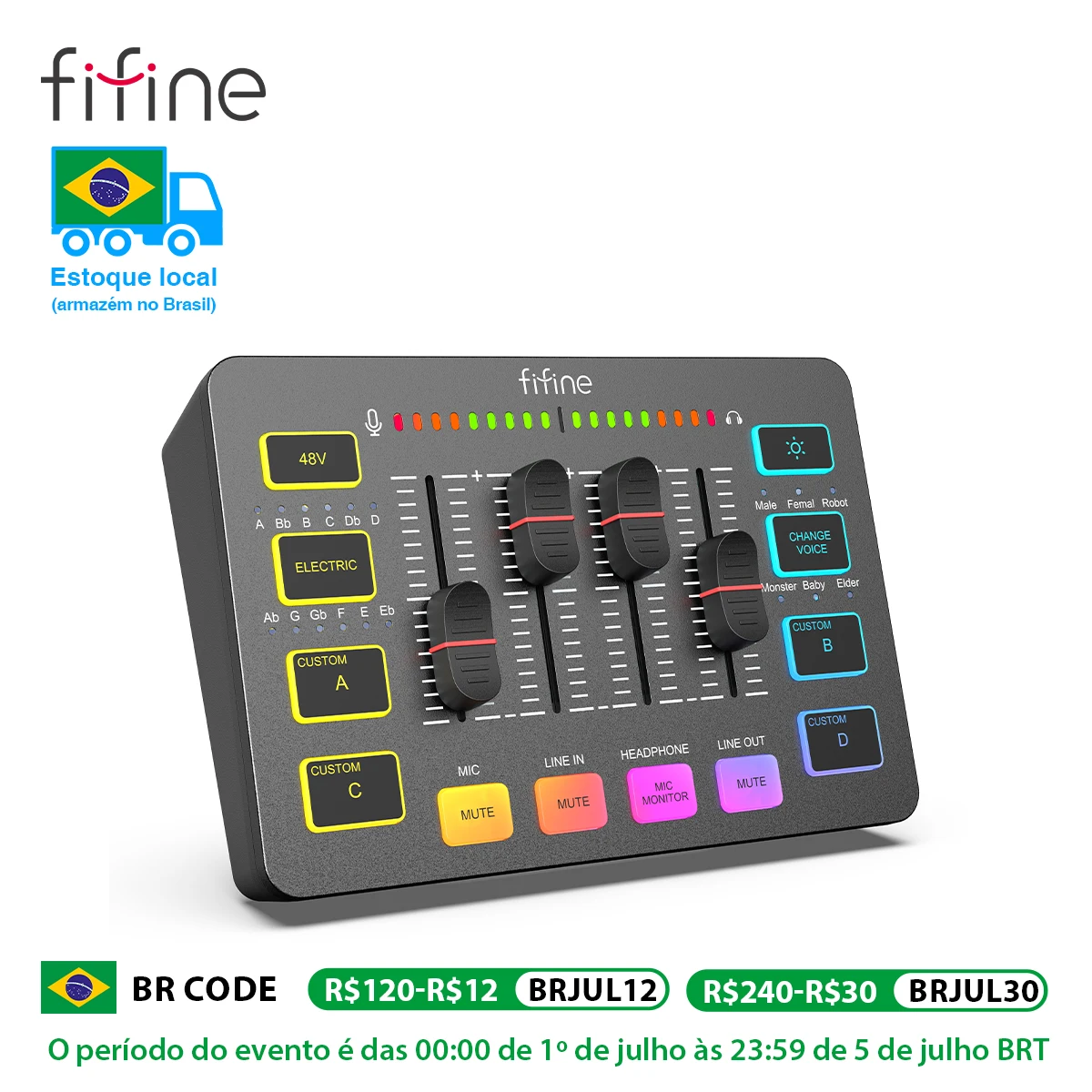 

FIFINE USB Gaming Mixer With XLR Microphone Interface,48V Phantom Power,RGB, Sound Card for Podcasting Streaming AmpliGame SC3
