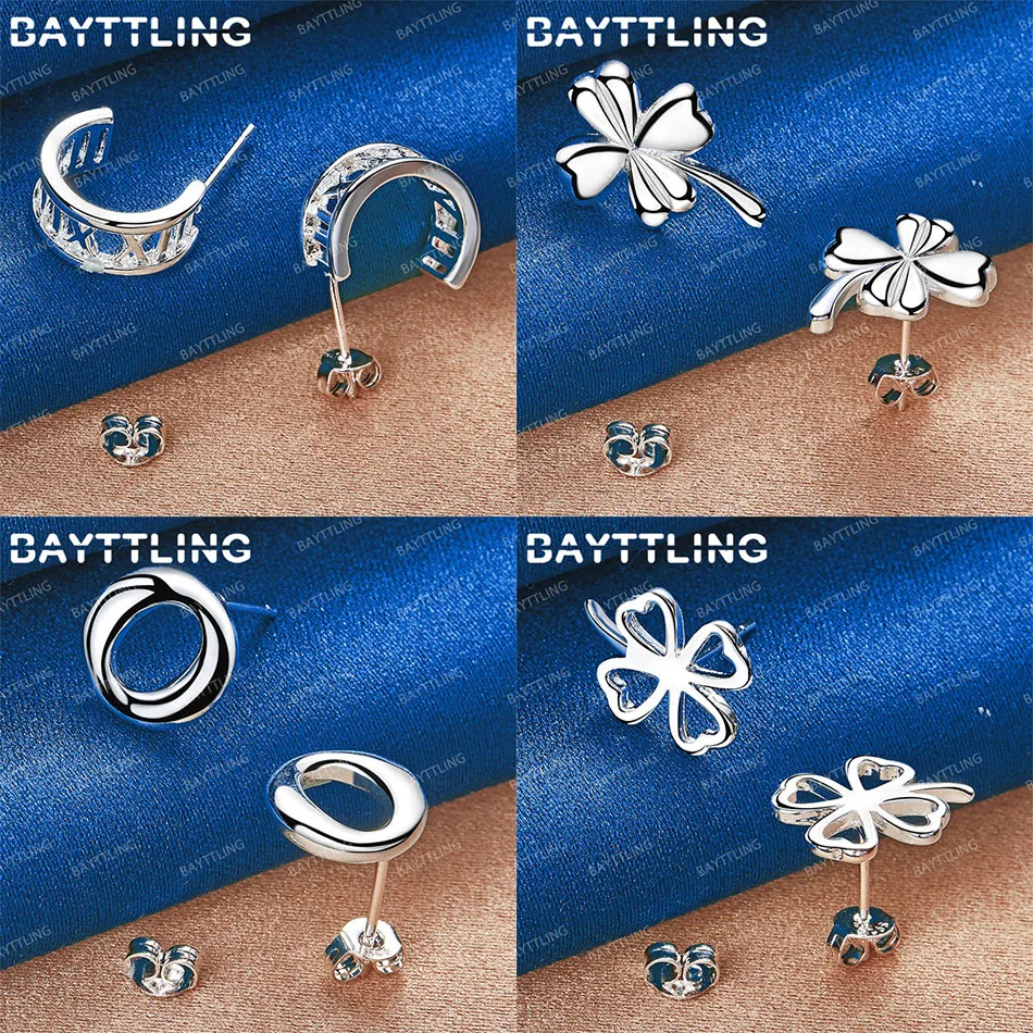 

Luxury 925 Sterling Silver Simple Four Leaf Clover Round Earrings Women Accessories Wedding Gift Jewelry