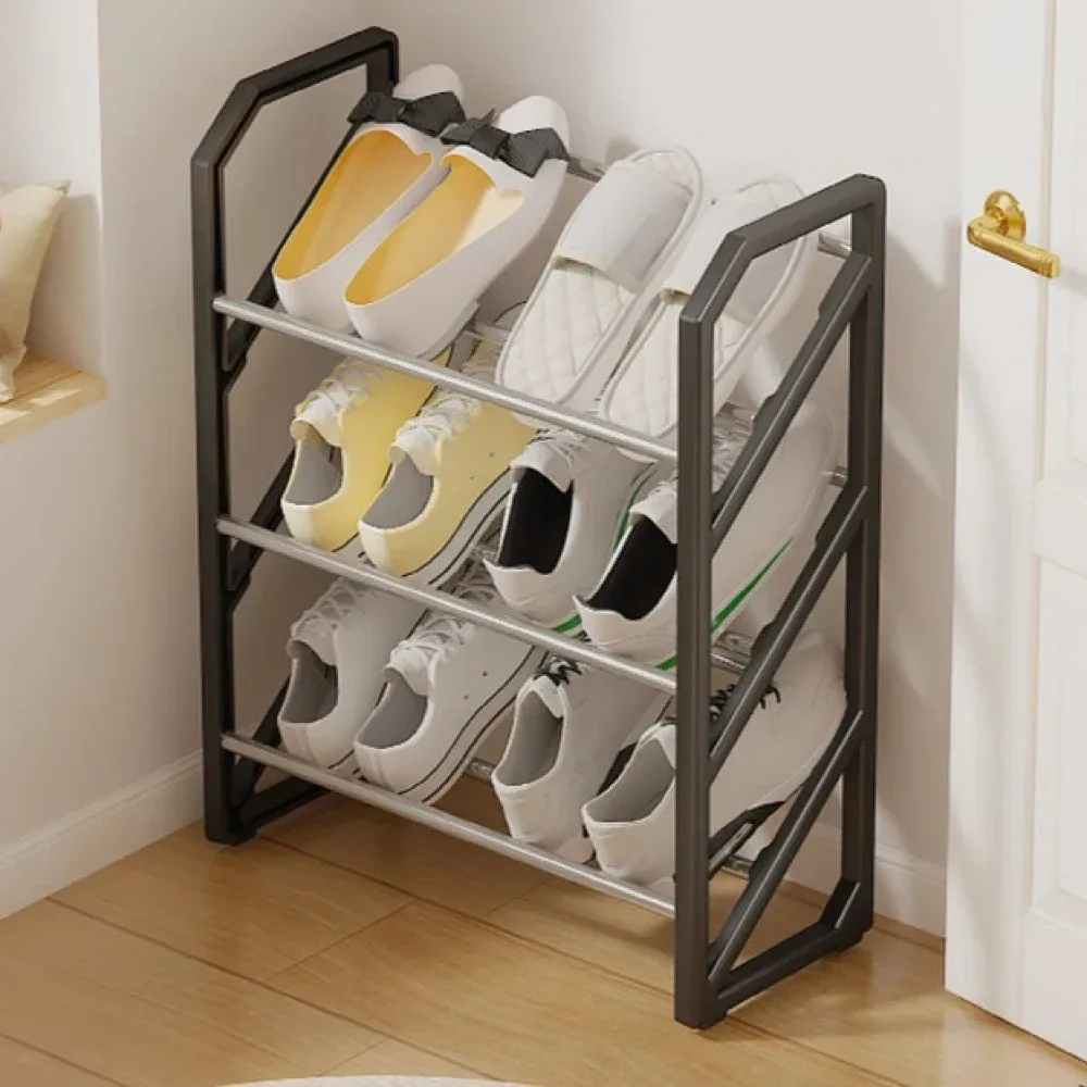 Stylish Shoe Rack Metal Simple Shoe Shelf Footwear Organizer Stand Holder Space-saving Black Shoe Shelf for Living Room