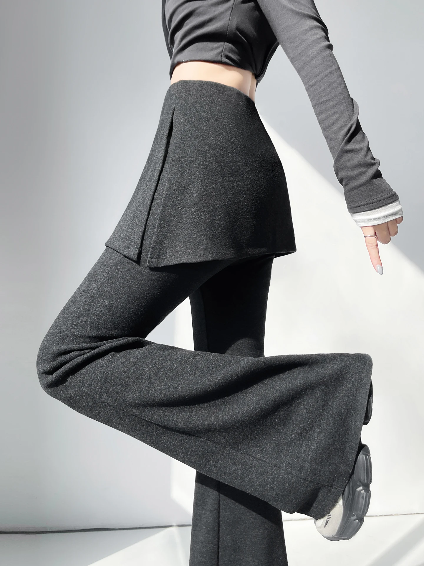 

Deep ey High Waist Slim Fit Casual Pants Women's Spring Autumn New Sle Micro Flared Pants Trousers with Puffy Sves