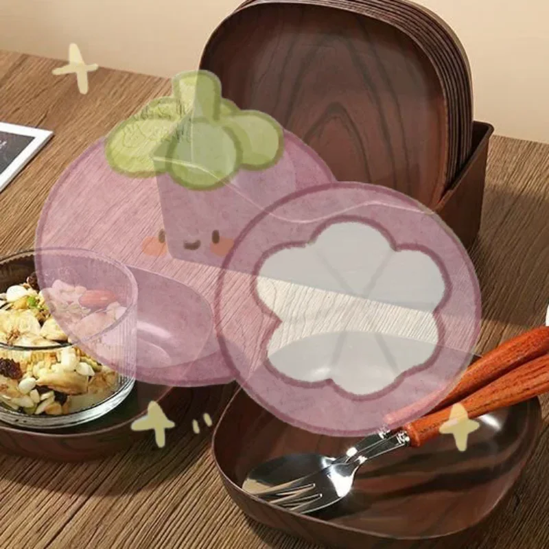 Wood Grain Plastic Serving Plate Scratch Resistant Unbreakable with Storage Holder Easy Clean for Daily Family Meals Party