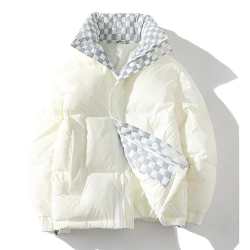 Winter lovers chequered bright-faced bread suit high quality white duck down thick warm loose casual down jacket  size  3XL