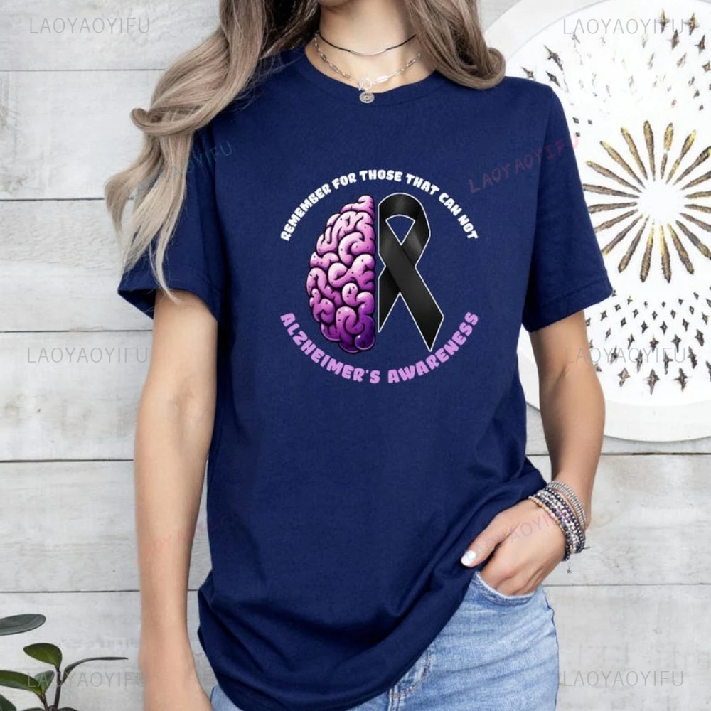Alzheimer's Awareness Black Ribbon Dementia Support T-Shirt Casual Fashion Loose Harajuku Man Streetwear Hip Hop Women T Shirt