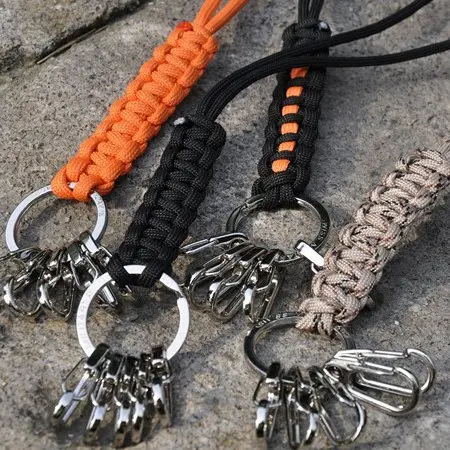 Anti-release rope keychain DIY creative keychain parachute braided key chain with five alloy buckle