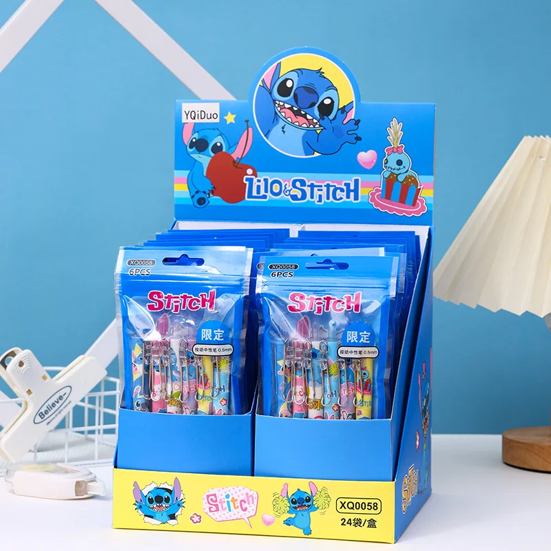 

6 шт., гелевая ручка Lilo & Stitch Cartoon Press The Pen Stitch Press, черная ручка для письма, канцелярские принадлежности для студентов, ручки для письма