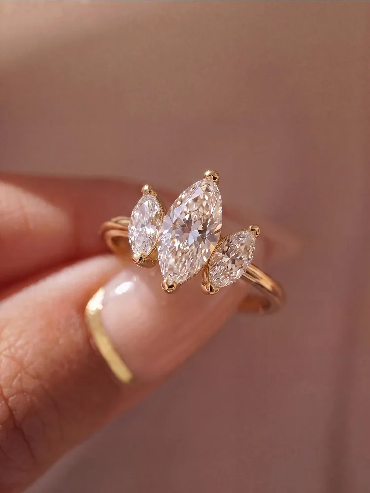 Klassische Schlichtheit 925 Sterling Silber Drei-Marquise-Zirkon-Ring für Damen Verlobung Hochzeit Luxus Hochwertiger Edel-Schmuck – Detail 4