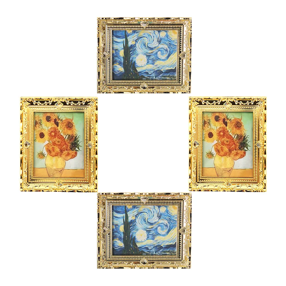 

Набор из 4 миниатюрных картин маслом ручной работы в рамах для декора дома
