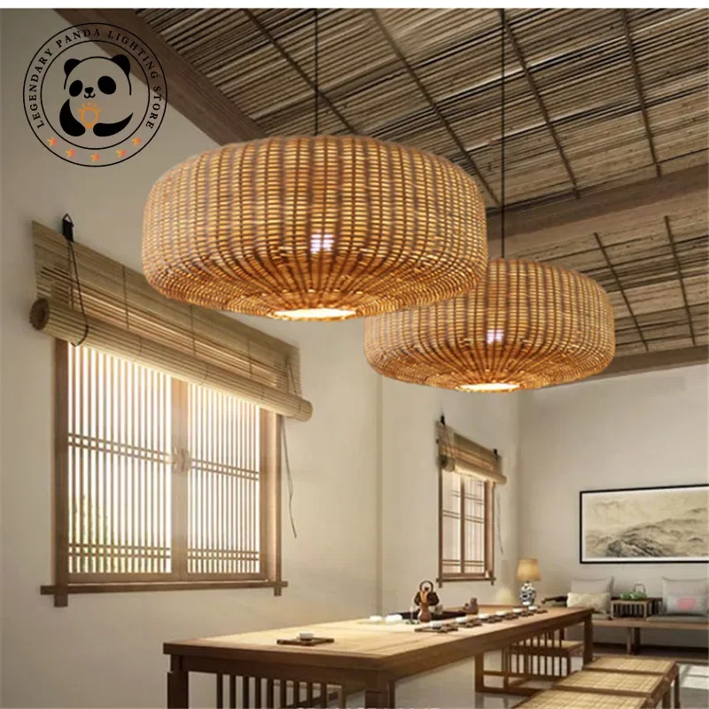 Japanese Wabi-sabi Pendant Light Rattan Wicker Lamp Dining Room Kitchen Restaurant Homestay Ceiling Chandelier Indoor Decoration