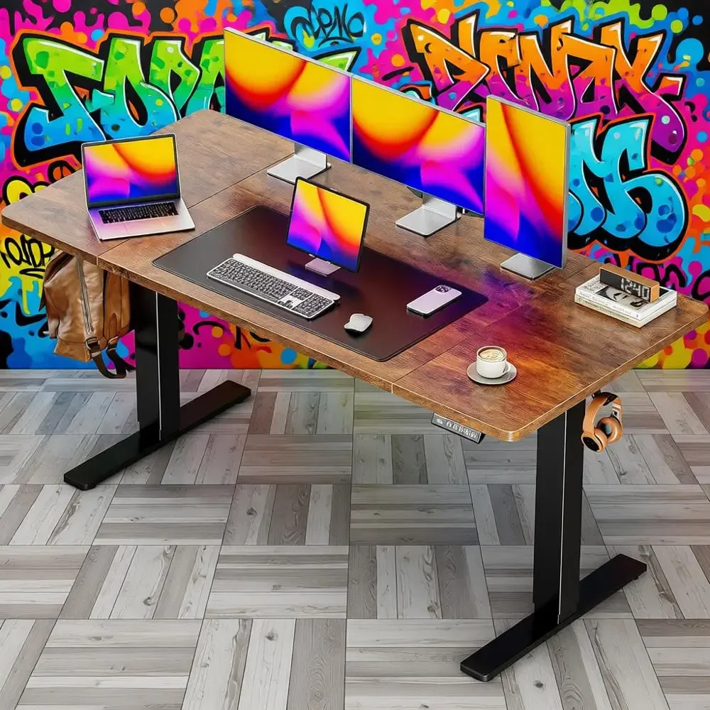 

Регулируемый стол 55 шириной, 28 высоты, рабочая поверхность глубиной 27,6, 3 режима высоты, коричневый в деревенском стиле