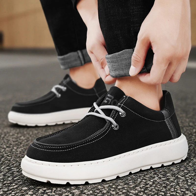 

Fashion Solid-Color PU Leather Men's Lace-Up Casual Shoe Outdoor Sports Shoe Thick-Soled Anti-Slip Walking Shoes Man Dress Shoes