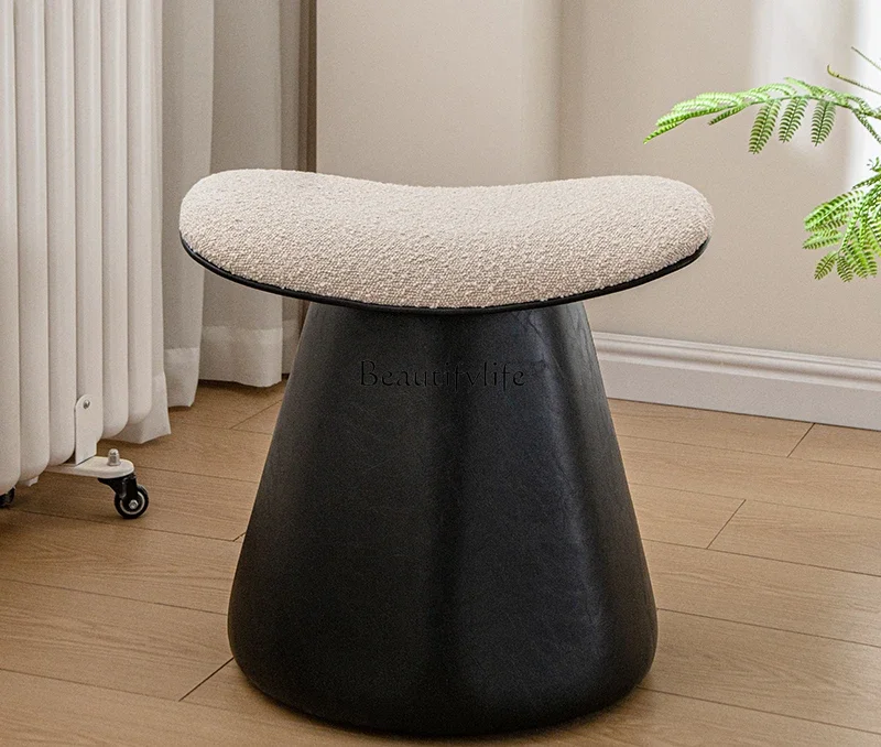 

Rotating makeup stool lamb wool light luxury Nordic high-end all solid wood shoe changing stool