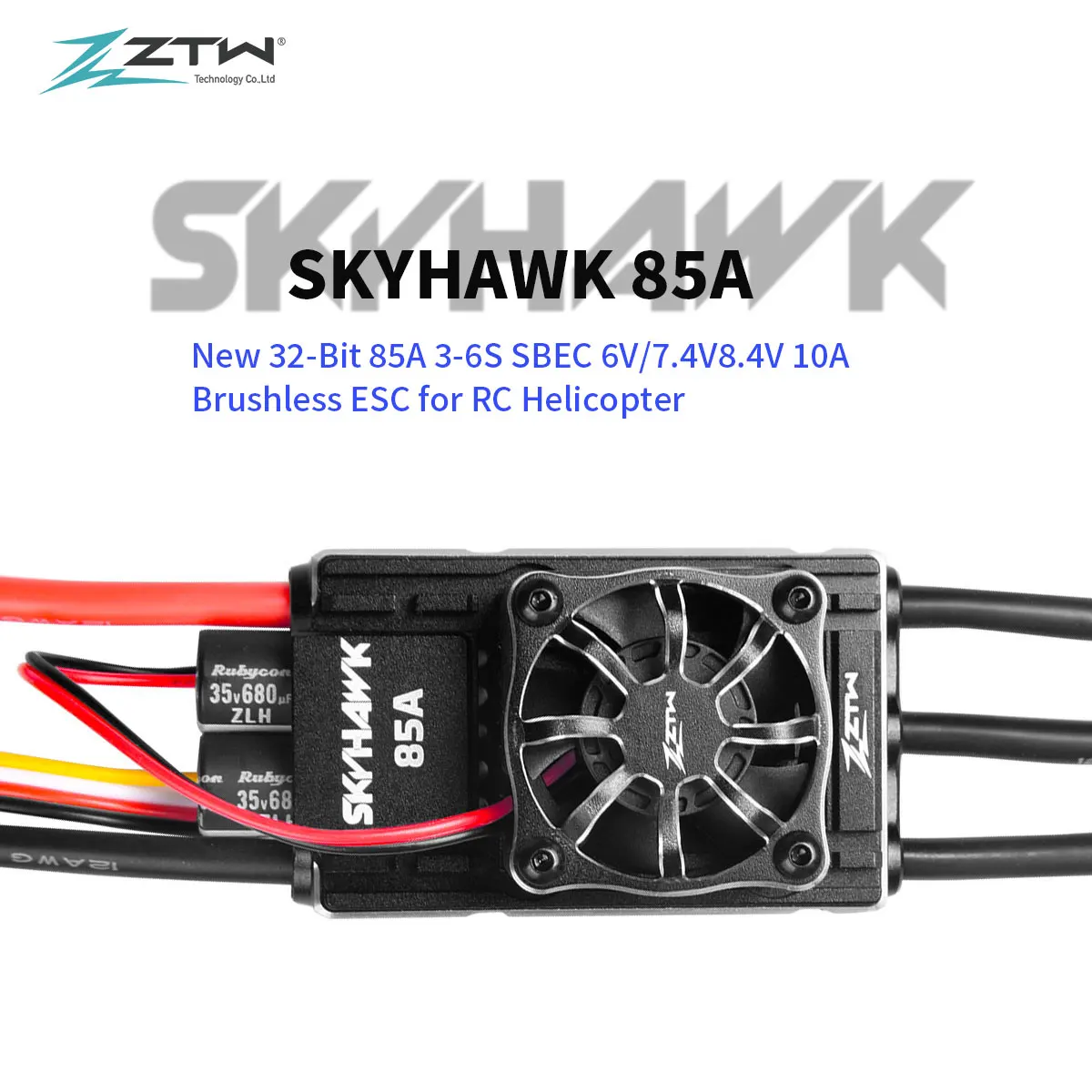 ZTW 32-Bit Skyhawk 85A ESC 3-6S 6V/7.4V/8.4V SBEC 10A Brushless Speed Control For RC Airplane F3A F3C 420-500 Class Helicopter