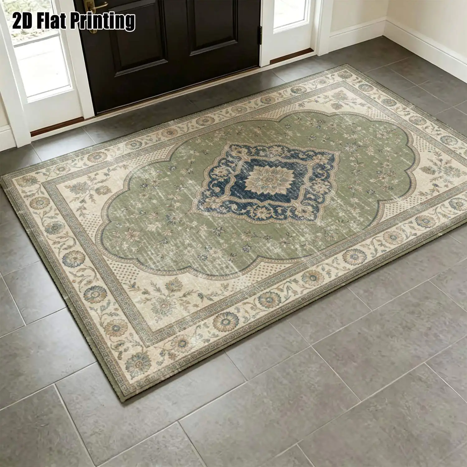1Pc 2D Printed Retro Floral Vine Carpet: European Vintage Bohemian Style, Multi-Size, Machine Washable, Home Decor for Entrance, Dining, Foyer, Study, Living Room, Bedroom