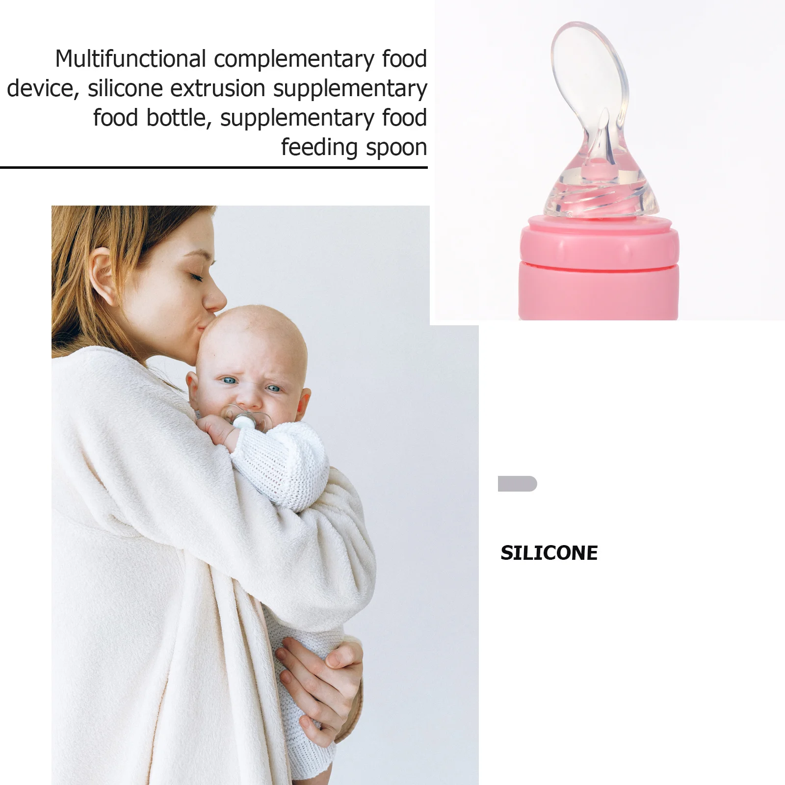 

Силиконовая бутылочка-кормушка с ложкой, портативная, легкая, легко чистится, прикрепляемая для гладких поверхностей, идеально подходит для кормления детей