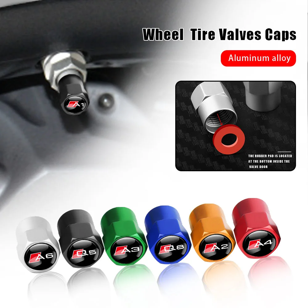 4pcs Auminum Car Wheel Tire Valve Caps Tyre Rim Stem Covers for Audi Sline TT A6 C6 C5 C7 A5 A4 B8 B6 B7 A3 A8 A2 A1 Q3 Q5 Q7 RS