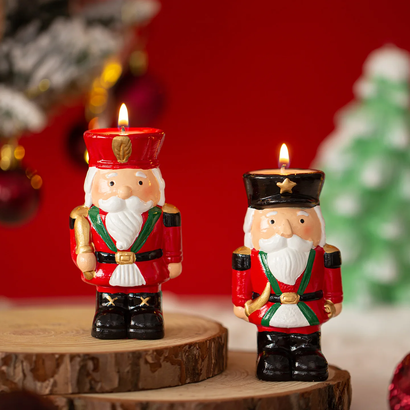 

15cm Candlestick Nutcracker Figurines Scented Candle Holder Christmas Decoration Living Room Tabletop Porch Mantel Dining Table