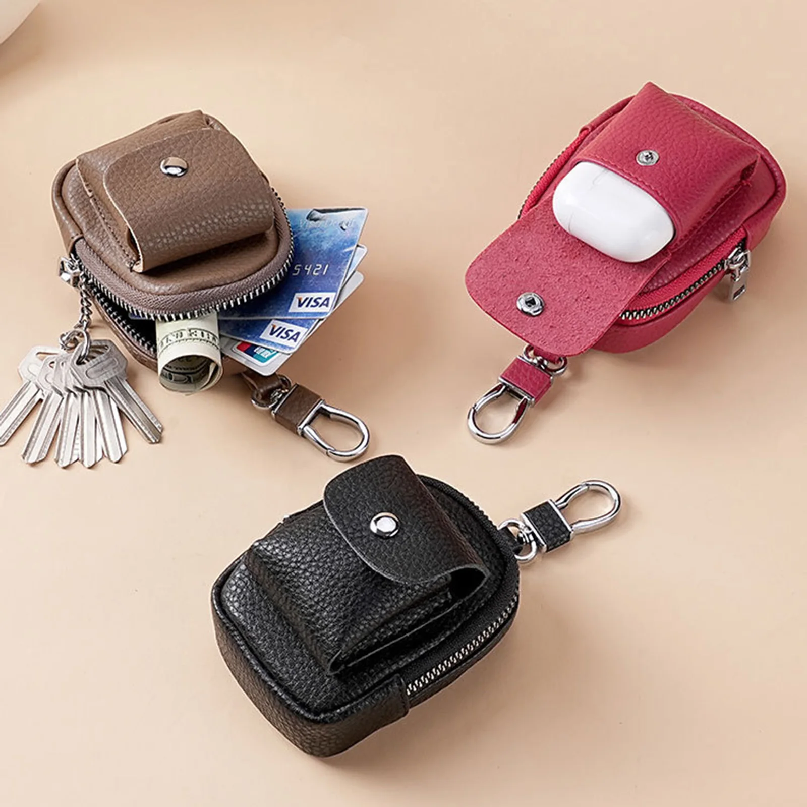 Weiche Leder-Mini-Gürteltasche für Damen, Schlüssel, Münzen, Kopfhörer-Aufbewahrung, leichter, tragbarer Organizer